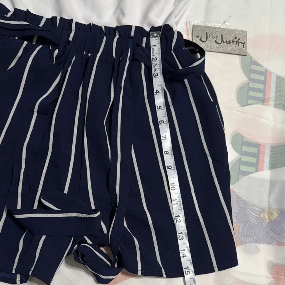 J for Justify White Top with Navy Striped Shorts